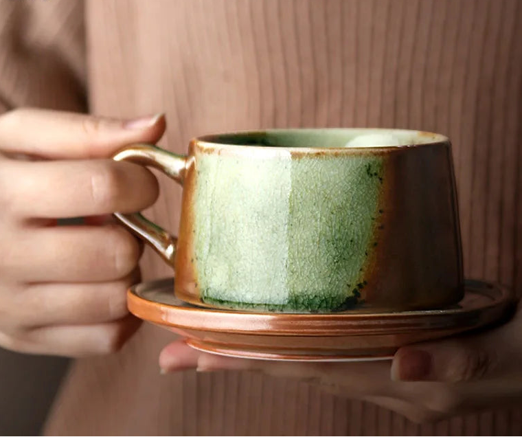 Handmade Green-Bronze Glazed Mug